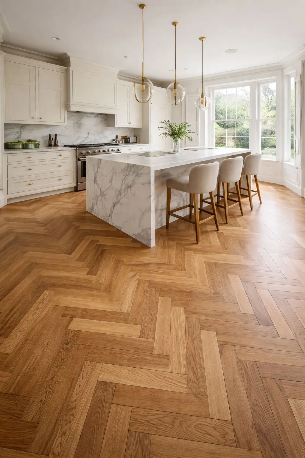 Herringbone oak flooring installation in Edgware