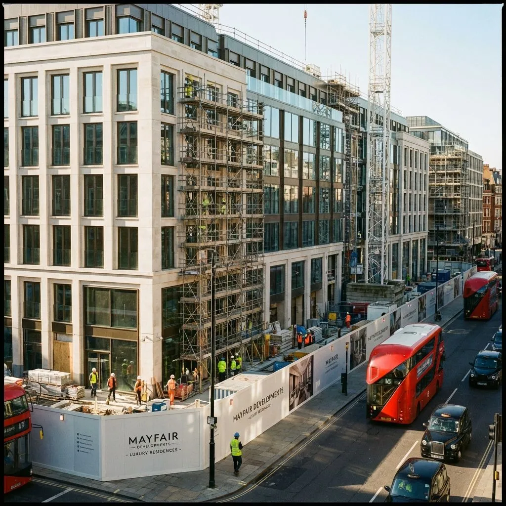 Professional construction team working on a London residential project