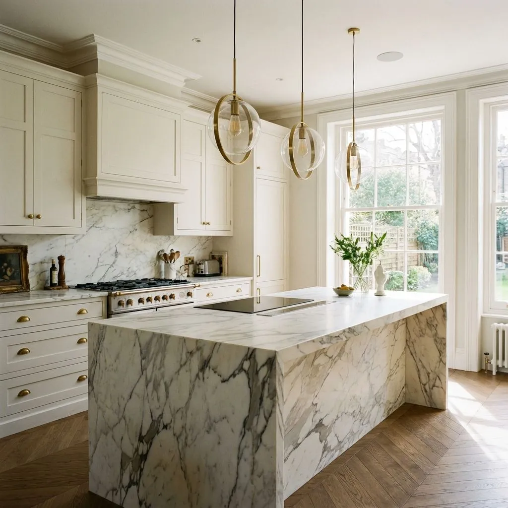 Illustrative kitchen layout style with island