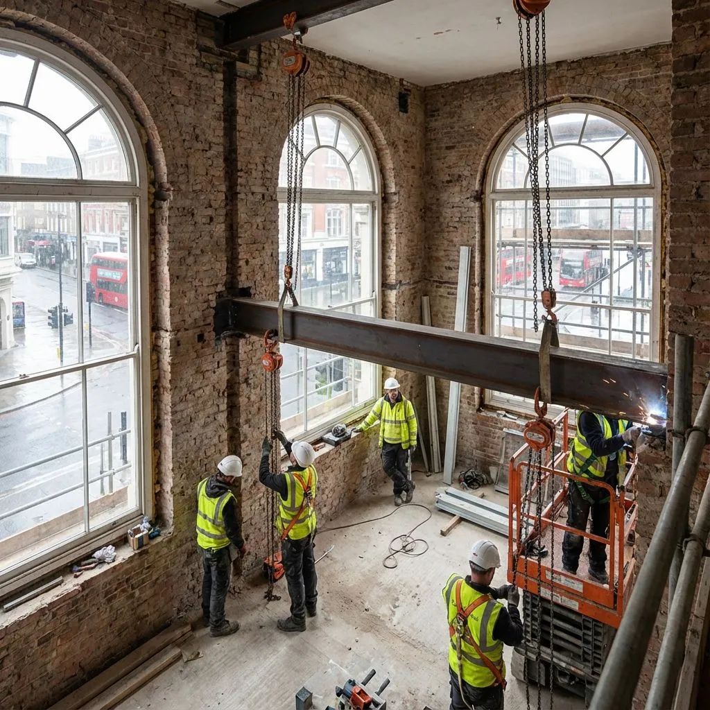 Steel beam installation inside a Edgware renovation project